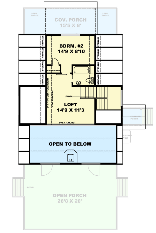 Plan 350075GH: 2-Bed A-Frame Cabin with Loft and Great Room - 1627 Sq Ft - Floor Plan - 2nd Floor - A-Frame, Cabin, Mountain, Northwest