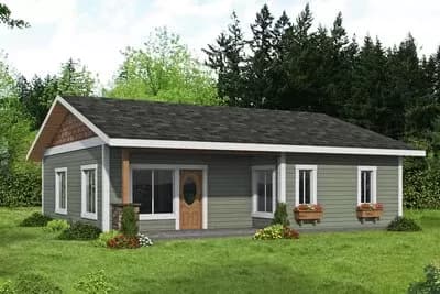 2-Bed Ranch-Style Home Plan with Great Room and U-Shaped Kitchen - 1188 Sq Ft
