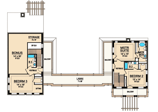 Plan 36313TX: Unique Courtyard Living - Floor Plan - 2nd Floor - European, Mediterranean, Tuscan
