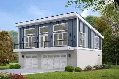  2-Beds Contemporary Garage Apartment with 3-Car Drive Under - 1329 Sq Ft