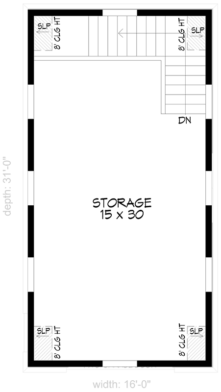 Plan 680345VR: 2-Story Farmhouse Style Garage Plan with Storage Room Above - 496 Sq Ft - Floor Plan - 2nd Floor - Country, Farmhouse
