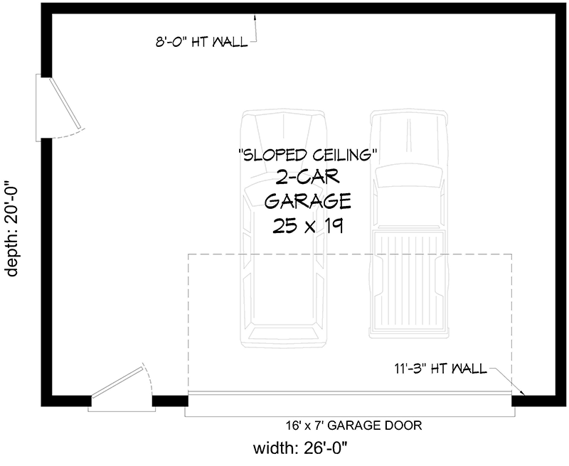 Plan 680346VR: Traditional 2-Car Detached Garage - 520 Sq Ft - Floor Plan - Main Level