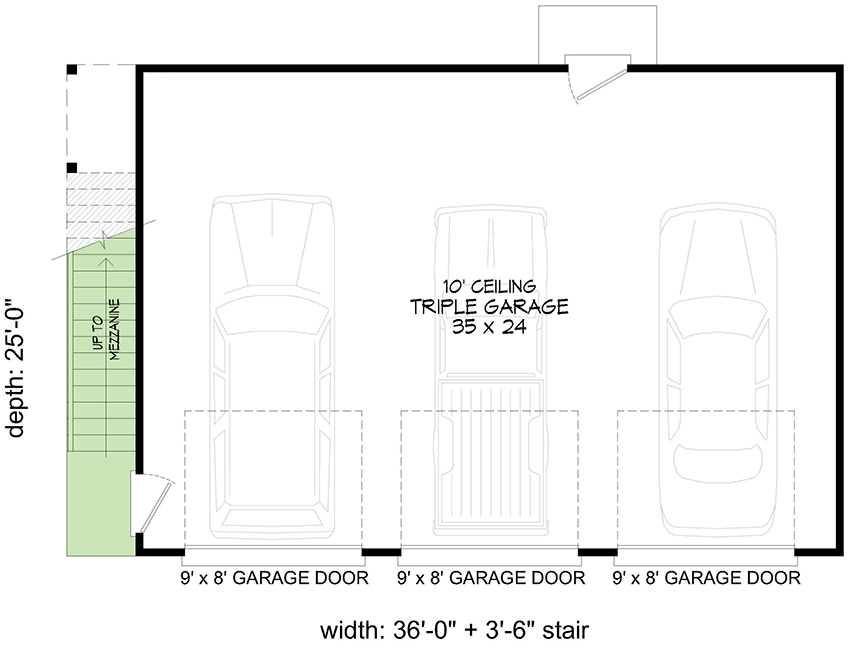 Plan 680349VR: Modern 3-Car Garage with Rooftop Deck - Floor Plan - Main Level