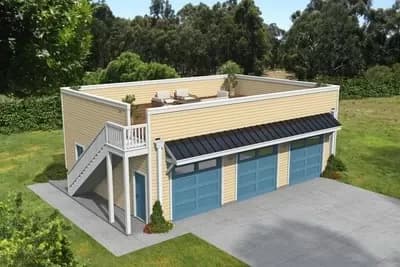 Contemporary 3-Car Garage with Rooftop Deck