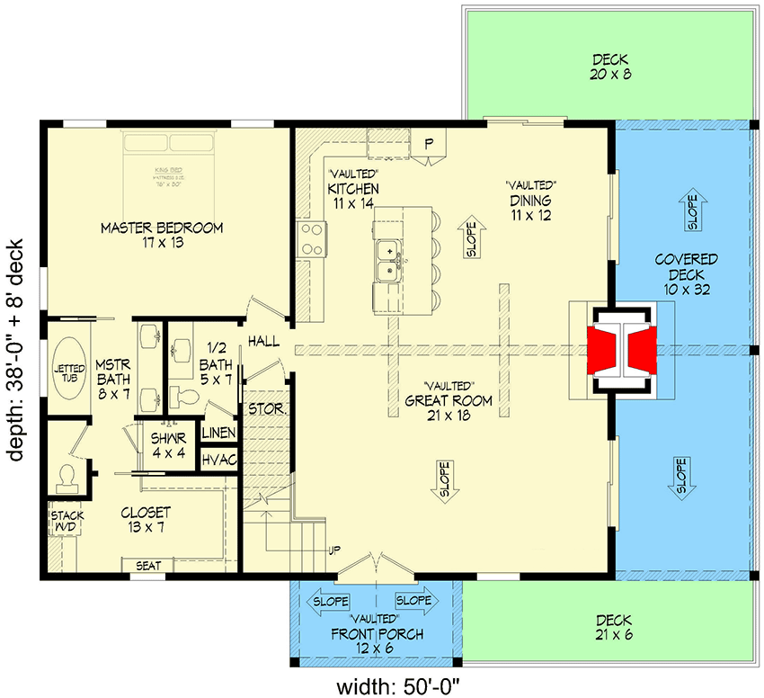 Plan 680355VR: Two-Story Lake House Plan with Wrap Around Porch - 1784 Sq Ft - Floor Plan - Main Level - Cabin, Country