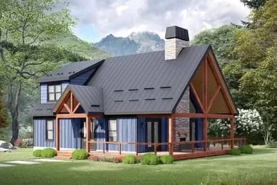 Two-Story Lake House Plan with Wrap Around Porch - 1784 Sq Ft