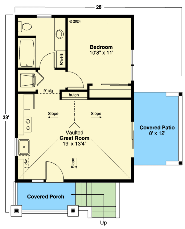 Plan 72414DA: 1-Bed ADU Modern Cottage with Vaulted Great Room - 560 Sq Ft - Floor Plan - Main Level - Cottage, Modern, Vacation