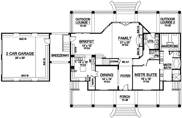 Plan 36315TX: Classic Southern Living - Floor Plan - Main Level - Country, Southern