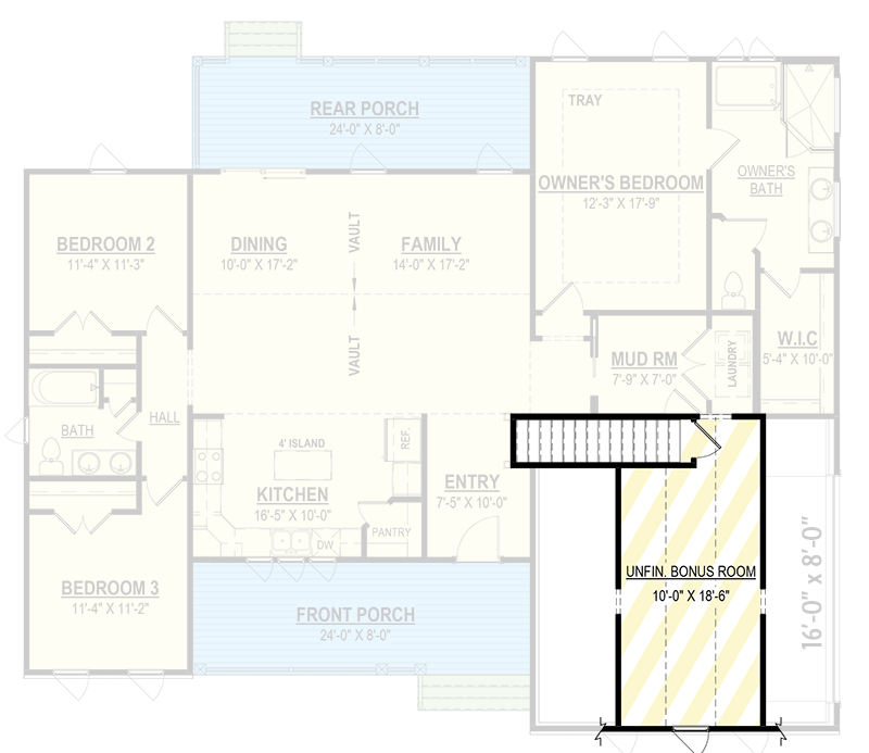 Plan 83664CRW: Three Dormers New American House Plan Under 1700 Sq Ft with Bonus Room - Floor Plan - 2nd Floor - New American, Ranch