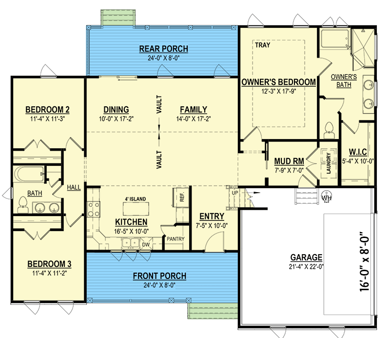 Plan 83664CRW: Three Dormers New American House Plan Under 1700 Sq Ft with Bonus Room - Floor Plan - Main Level - New American, Ranch