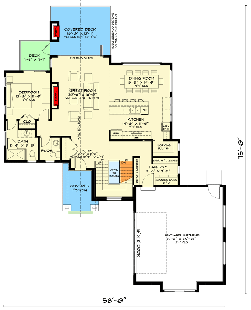 Plan 520002RKY: Modern Cabin with Soaring Vaulted Ceilings and Lower Level Expansion - 1990 Sq Ft - Floor Plan - Main Level - Cabin, Craftsman, Modern, Mountain, New American