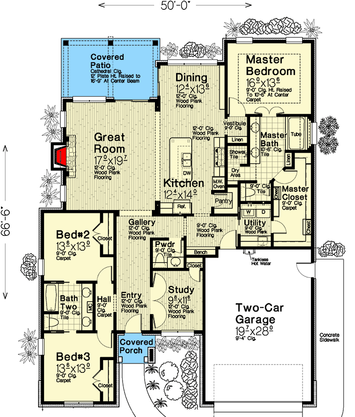 Plan 48620FM: One-Story Home Plan with Breakfast Nook and Split Beds - 2214 Sq Ft - Floor Plan - Main Level - Acadian, Southern