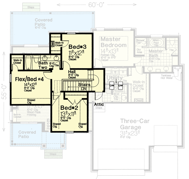 Plan 48621FM: 3-Bed Transitional House Plan with Main Level Master and Flex Room Upstairs - 2239 Sq Ft - Floor Plan - 2nd Floor - Contemporary, Cottage, Country, French Country, Modern Farmhouse, New American, Transitional