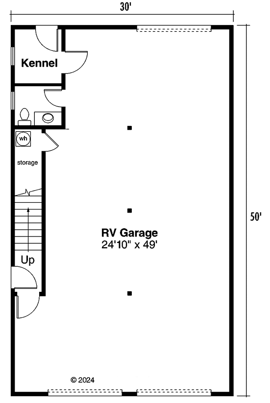 Plan 72415DA: Detached 1500 Square Foot RV Garage with 2-Bed Apartment Above - 1314 Sq Ft - Floor Plan - Main Level - Country, Farmhouse, Traditional