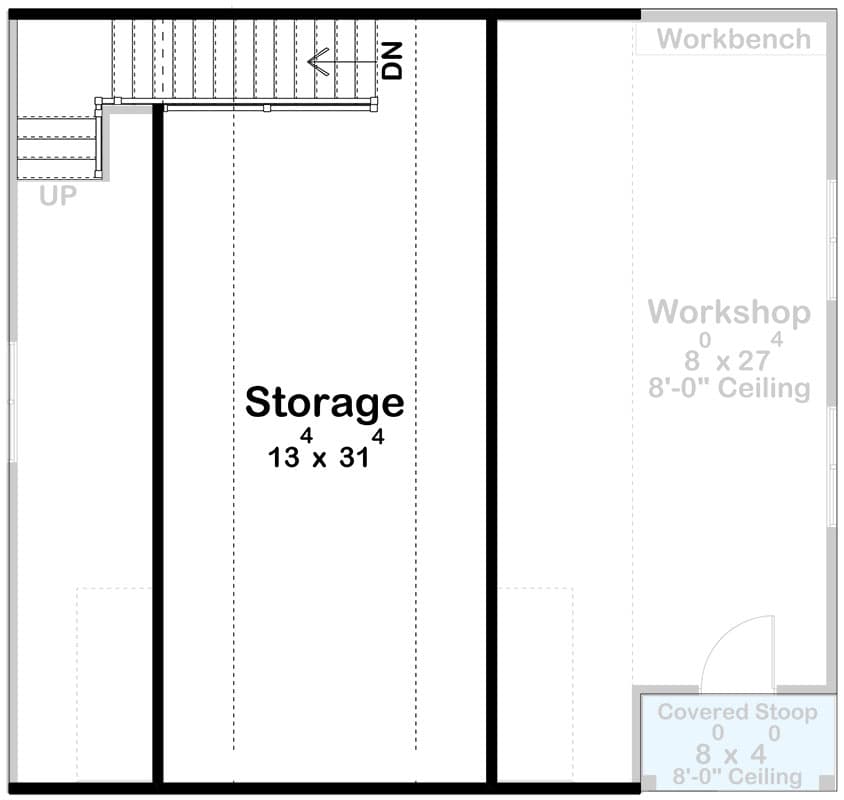 Plan 623372DJ: 2-Bay Garage Plan with Workshop - 1057 Sq Ft - Floor Plan - 2nd Floor - Farmhouse