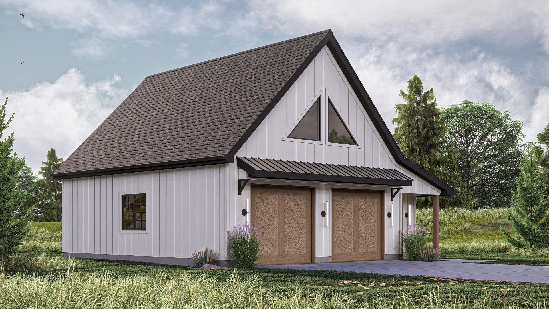 Plan 623372DJ: 2-Bay Garage Plan with Workshop - 1057 Sq Ft - Image #4 - Farmhouse