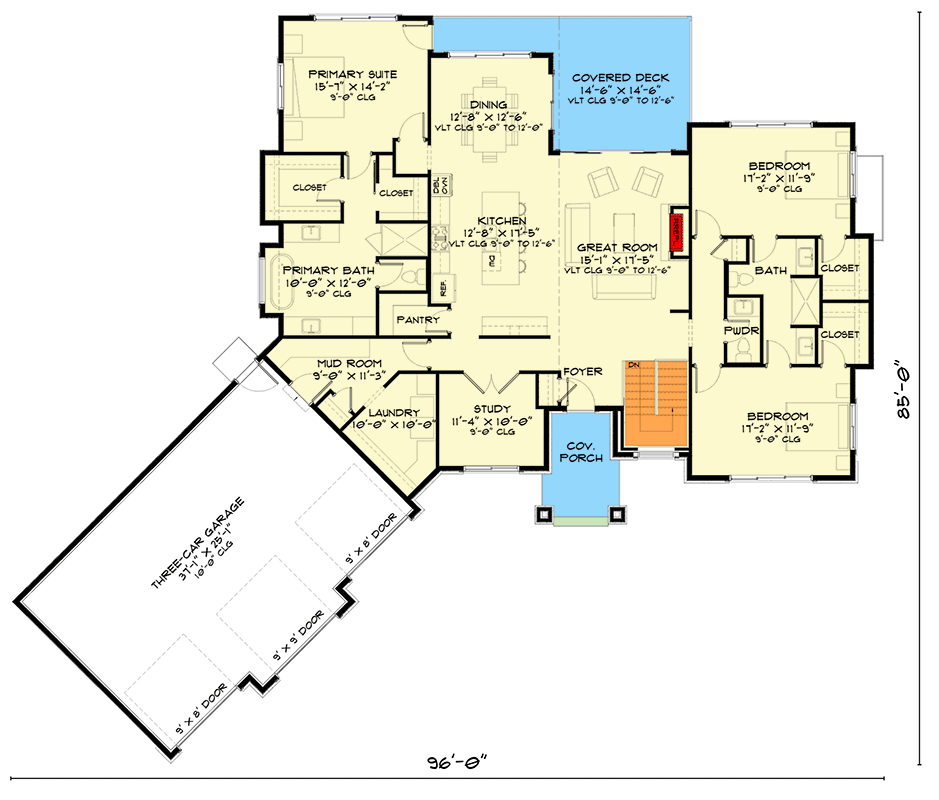 Plan 520008RKY: Modern-Style Lodge Home Plan with Angled 3-Car Garage - 2496 Sq Ft - Floor Plan - Main Level - Craftsman, Mountain