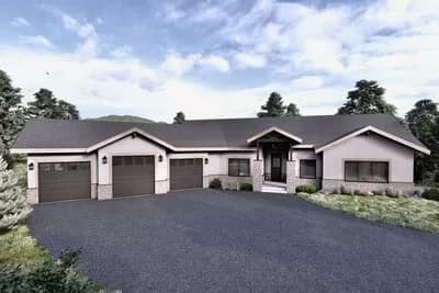 Modern-Style Lodge Home Plan with Angled 3-Car Garage - 2496 Sq Ft