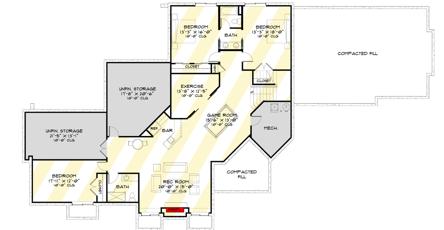 Plan 520009RKY: Transitional House Plan with Outdoor Living and 3-Car Garage - 3101 Sq FT - Floor Plan - Optionally Finished Lower Level - European, Transitional