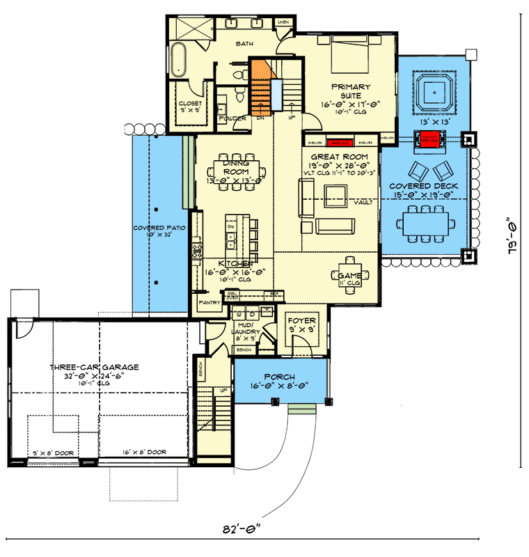 Plan 520011RKY: Ski-In / Ski-Out Mountain Lodge with Optional Finished Lower Level - 3068 - Floor Plan - Main Level - Contemporary, Craftsman, Mountain