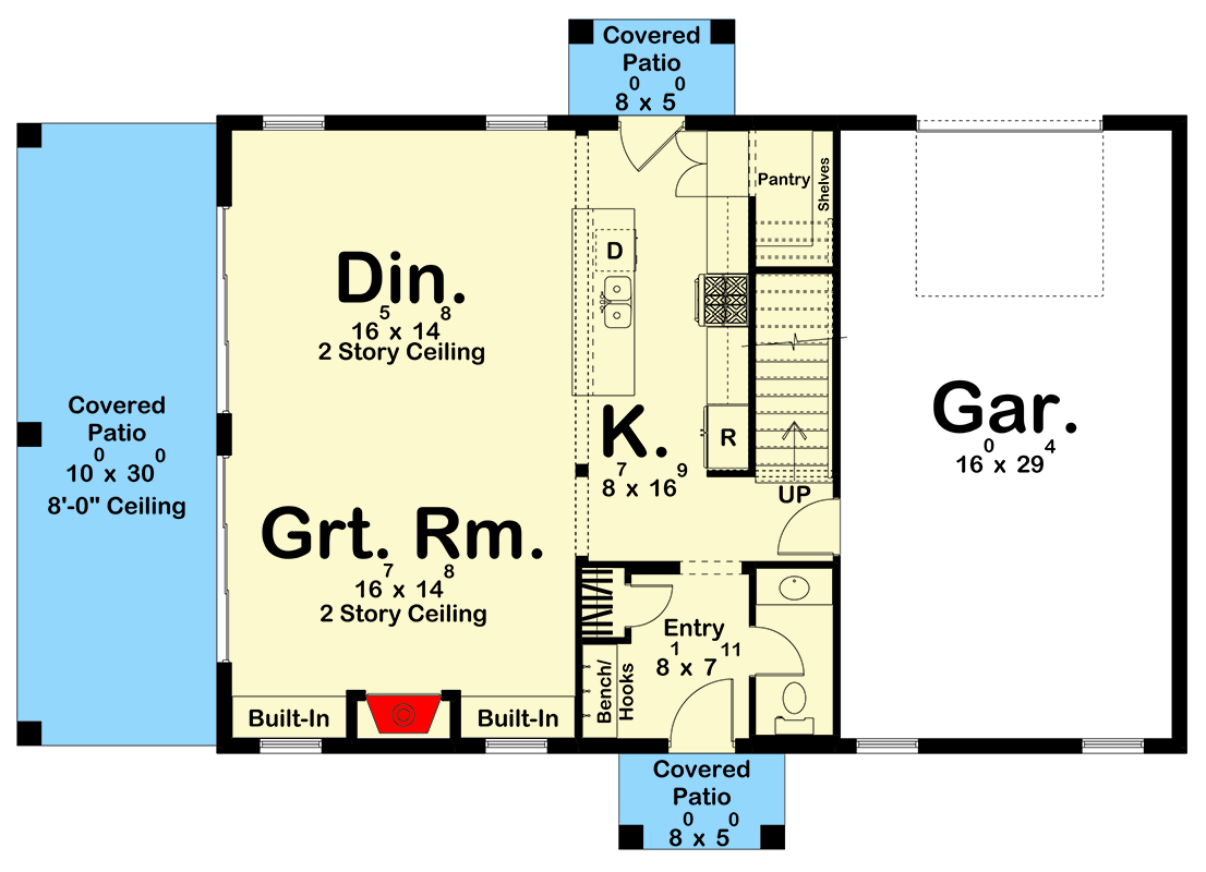 Plan 623374DJ: 2-Bed Colonial Style Home Plan with Two Story Great Room and Loft - 1695 Sq Ft - Floor Plan - Main Level - Colonial, Traditional