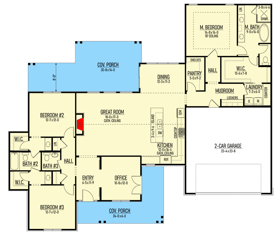 Plan 310000GLH: 3-Bed Craftsman-Style Modern Farmhouse with Vaulted Great Room and Home Office - 2183 Sq Ft - Floor Plan - Main Level - Cottage, Country, Craftsman, Modern Farmhouse, Ranch