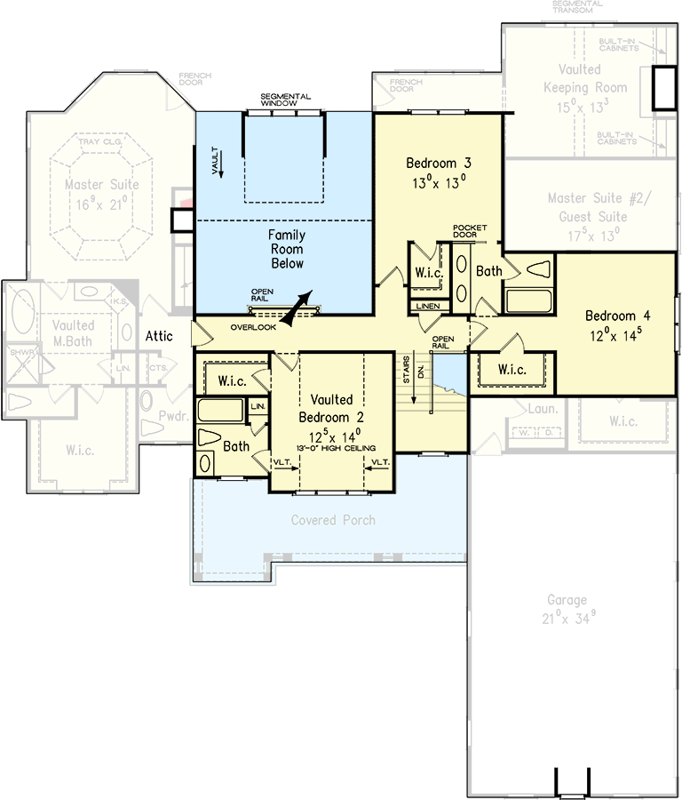 Plan 710437BTZ: 2-Story Traditional Home Plan with Two Master Suites and Vaulted Great Room - 3708 Sq Ft - Floor Plan - 2nd Floor - Southern, Traditional