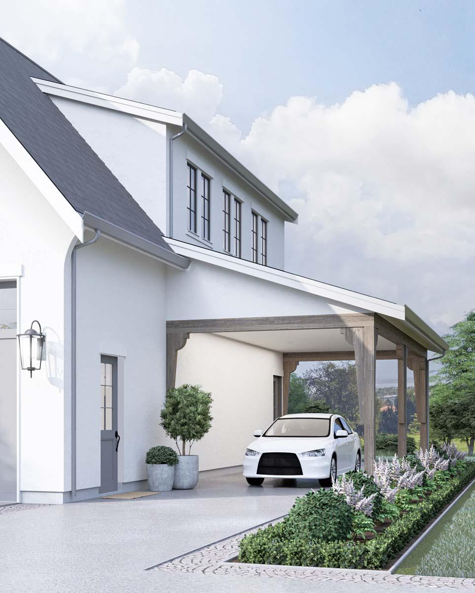 Plan 270103AF: 2-Bed European-Style Carriage House with Carport - 1139 Sq Ft - Image #5 - Carriage, French Country