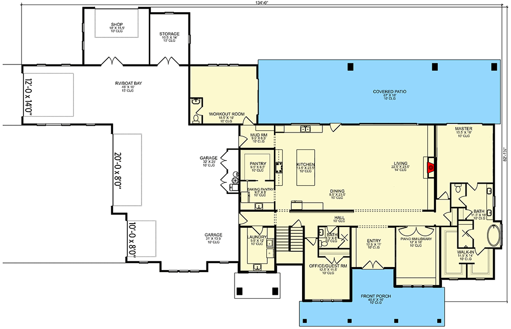 Plan 580114DFT: Two Story Contemporary Home Plan with Oversized Bonus Room and Workout Room- 4883 Sq Ft - Floor Plan - Main Level - Contemporary, Mid Century Modern
