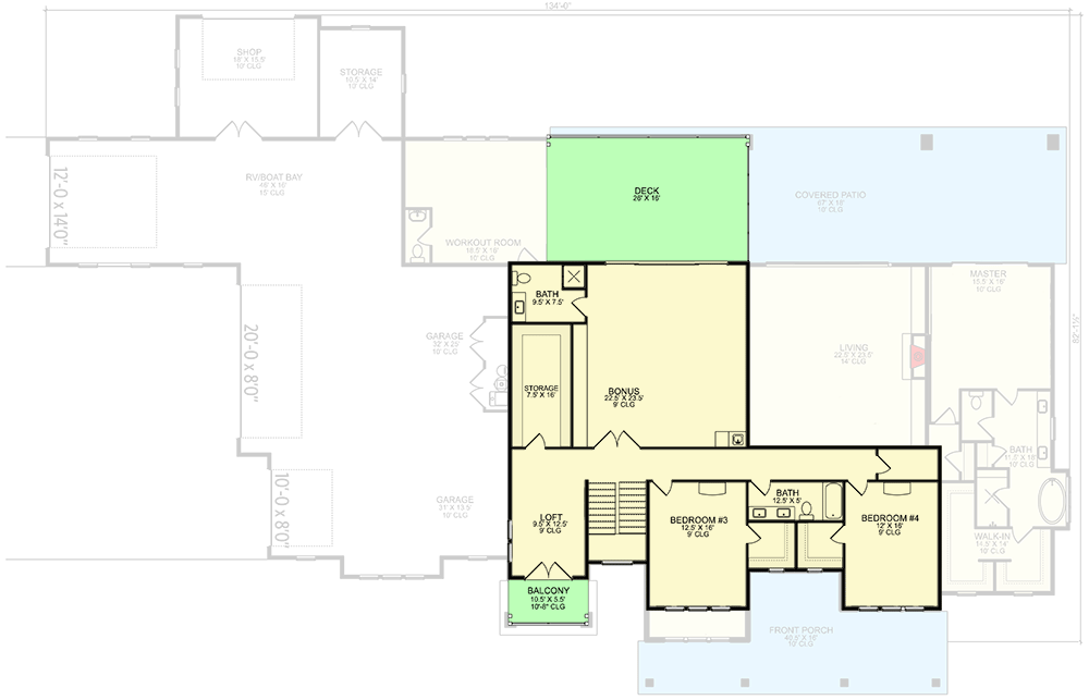 Plan 580114DFT: Two Story Contemporary Home Plan with Oversized Bonus Room and Workout Room- 4883 Sq Ft - Floor Plan - 2nd Floor - Contemporary, Mid Century Modern