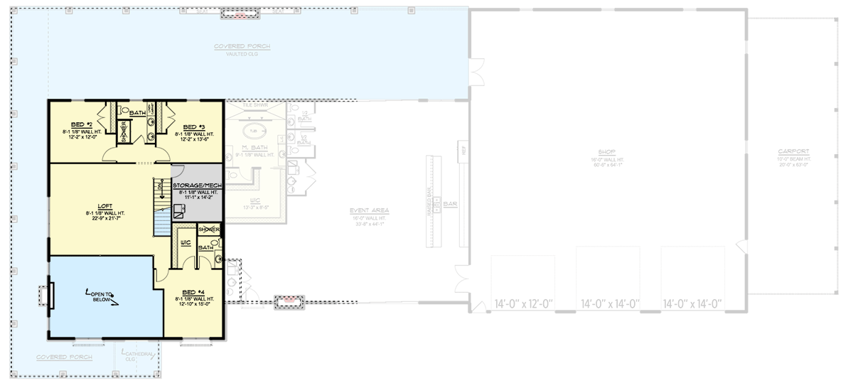Plan 135256GRA: 4-Bed Barndominium with Two-Story Great Room and Event Space - 4013 Sq Ft - Floor Plan - 2nd Floor - Barndominium, Country, Craftsman
