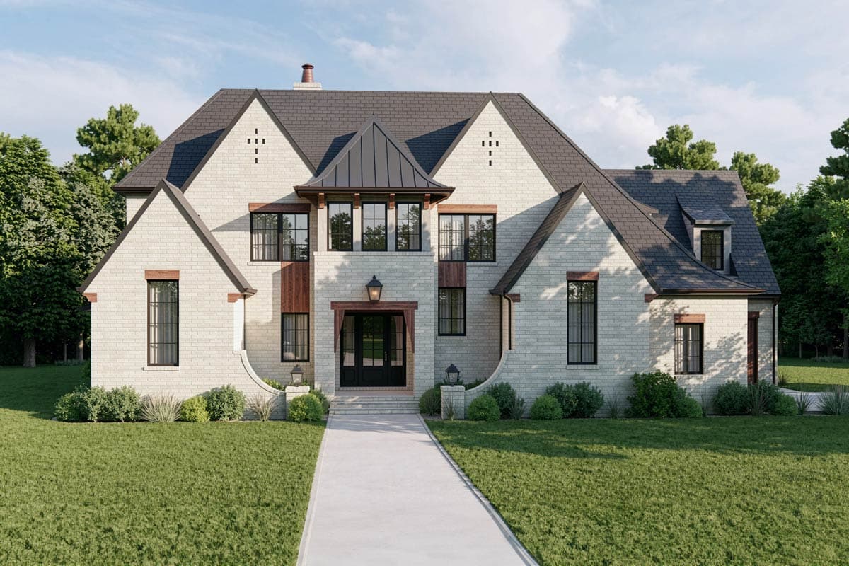 Plan image - 93209EL:5-Bed Transitional Country House Plan with Finished Bonus Room Home Office - 4497 Sq Ft