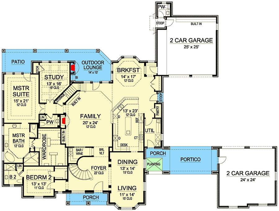 Plan 36337TX: Stately Manor Home Plan - Floor Plan - Main Level - European, French Country, Traditional