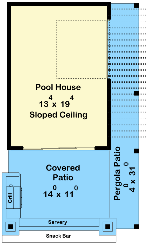 Plan 623375DJ: Contemporary Pool House with Outdoor Kitchen - 280 Sq Ft - Floor Plan - Main Level - Contemporary