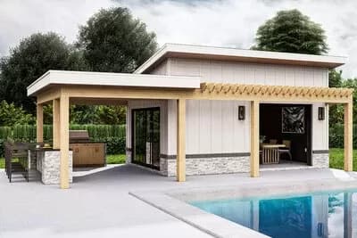 Contemporary Pool House with Outdoor Kitchen - 280 Sq Ft