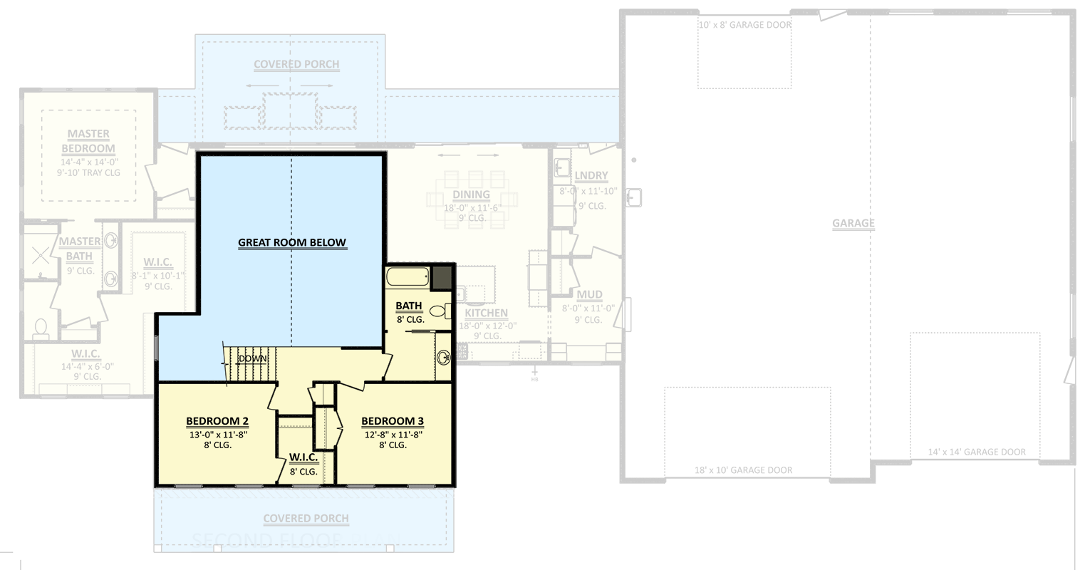 Plan 911040JVD: 3-Bed Modern Farmhouse Plan with Home Office and Barndominium Wtyle Garage - 2796 Sq Ft - Floor Plan - 2nd Floor - Barndominium, Modern Farmhouse, New American, Traditional