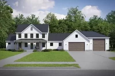 3-Bed Modern Farmhouse Plan with Home Office and Barndominium Wtyle Garage - 2796 Sq Ft