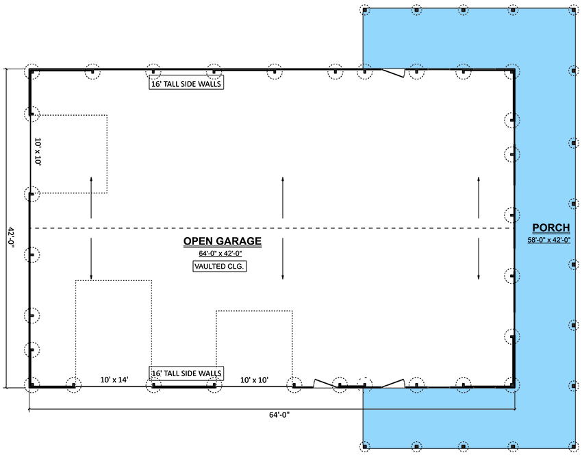 Plan 911041JVD: Post-Frame Barndominium Garage Workshop Plan with Vaulted Interior - 2697 Sq Ft - Floor Plan - Main Level - Barndominium, Country, Modern Farmhouse