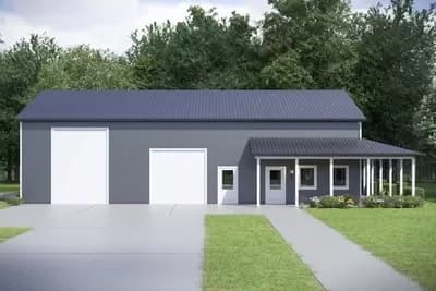 Post-Frame Barndominium Garage Workshop Plan with Vaulted Interior - 2697 Sq Ft
