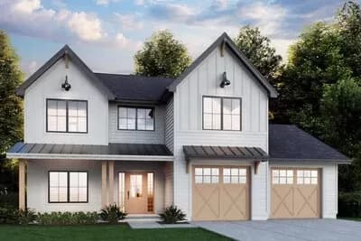 4-Bed Modern Farmhouse Plan with Home Office and 2-Car Garage - 2272 Sq Ft