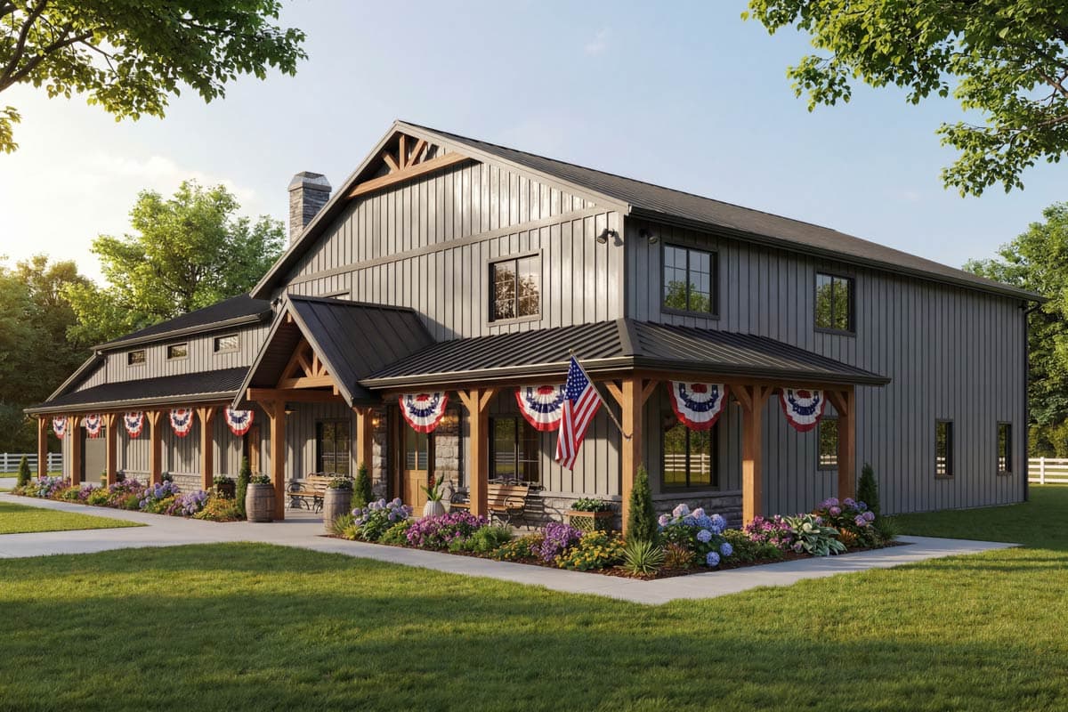 Plan 225001RBS: 3-Bed Craftsman Style Barndominium House Plan with PEMB Metal Framing - 3340 Sq Ft - Image #1 - Barndominium, Country, Craftsman, Modern Farmhouse