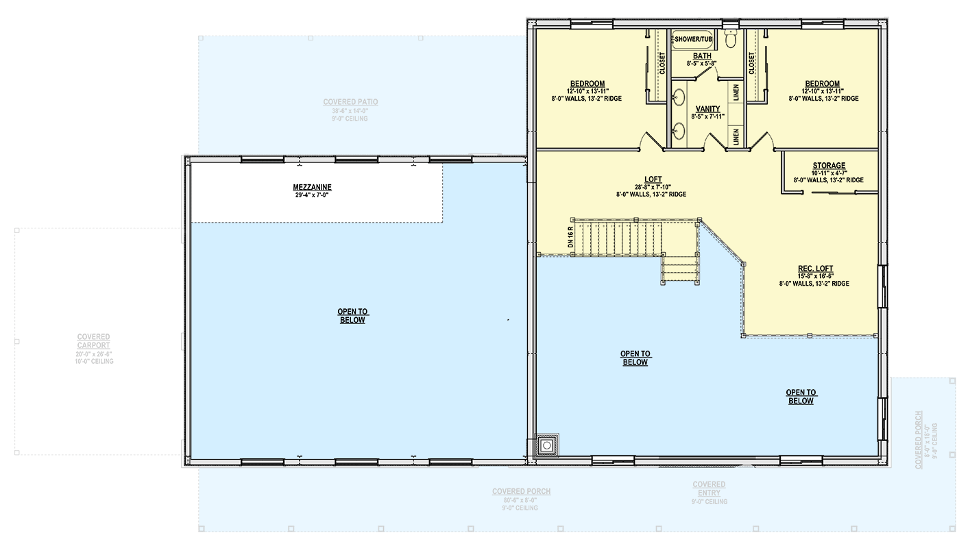 Plan 225001RBS: 3-Bed Craftsman Style Barndominium House Plan with PEMB Metal Framing - 3340 Sq Ft - Floor Plan - 2nd Floor - Barndominium, Country, Craftsman, Modern Farmhouse