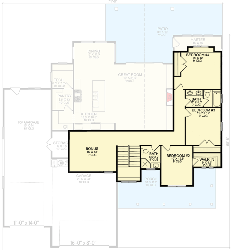 Plan 580117DFT: Two-Story New American Home Plan with Flex Room and RV Garage - 3228 Sq Ft - Floor Plan - 2nd Floor - Craftsman, New American