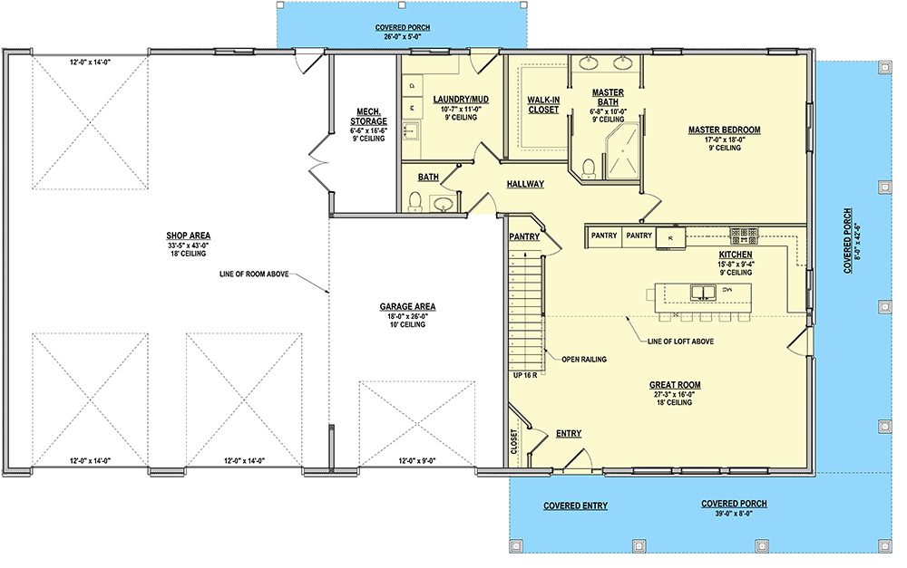 Plan 225003RBS: 3-Bed Barndominium-Style Farmhouse Plan with Bonus Room and Workshop Garage - 3188 Sq Ft - Floor Plan - Main Level - Barndominium, Country, Farmhouse