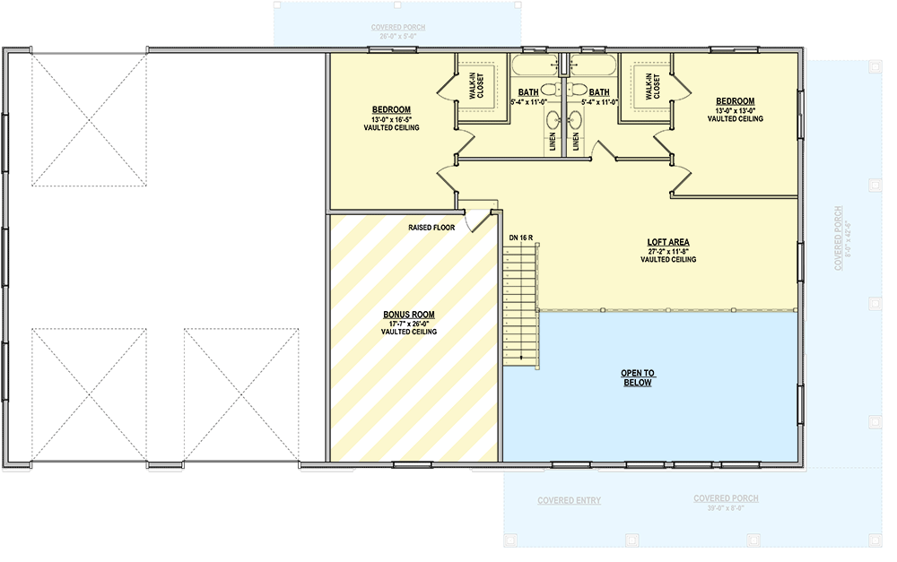 Plan 225003RBS: 3-Bed Barndominium-Style Farmhouse Plan with Bonus Room and Workshop Garage - 3188 Sq Ft - Floor Plan - 2nd Floor - Barndominium, Country, Farmhouse