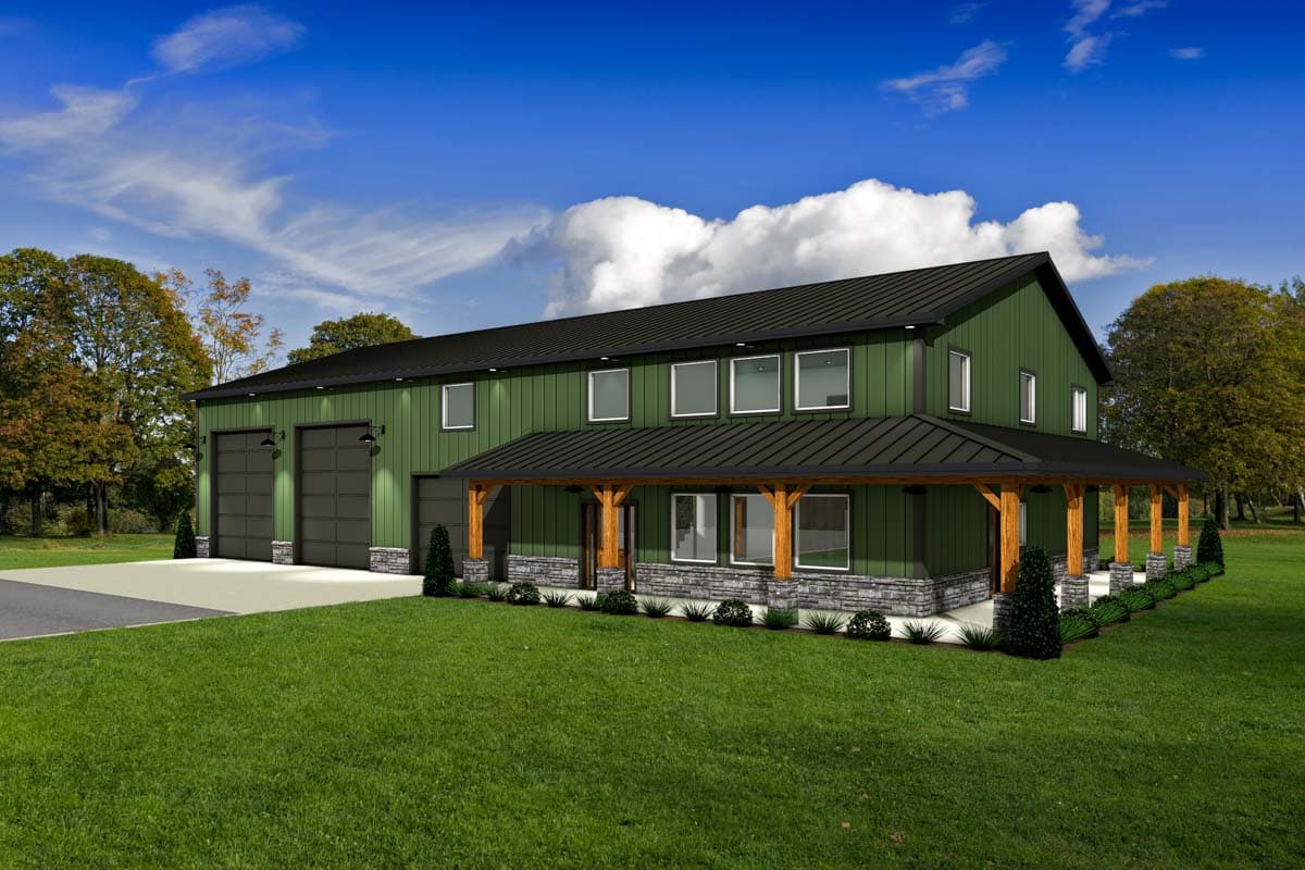 Plan 225003RBS: 3-Bed Barndominium-Style Farmhouse Plan with Bonus Room and Workshop Garage - 3188 Sq Ft - Image #4 - Barndominium, Country, Farmhouse