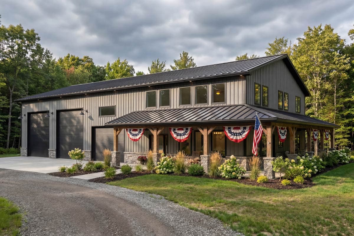 Plan 225004RBS: 3-Bed Barndo-Style Farmhouse Plan with Expanded Workshop Garage - 2084 Sq Ft - Image #10 - Barndominium, Country, Farmhouse, Rustic