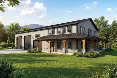 3-Bed Barndo-Style Farmhouse Plan with Expanded Workshop Garage - 2084 Sq Ft
