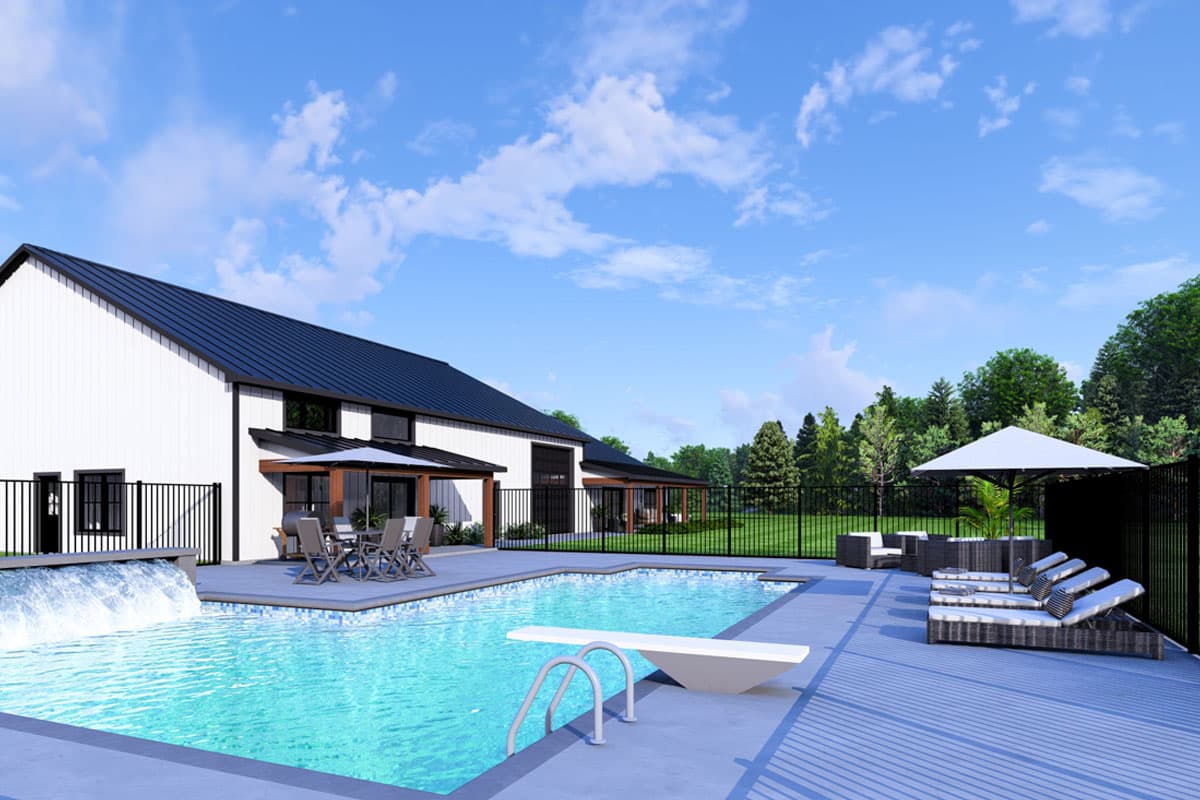 Plan 135257GRA: 3-Bed Barndominium House Plan with Clustered Beds and Attached Pool House - 2556 Sq Ft - Image #7 - Barndominium, Country