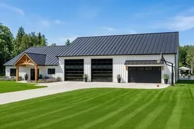 3-Bed Barndominium House Plan with Clustered Beds and Attached Pool House - 2556 Sq Ft